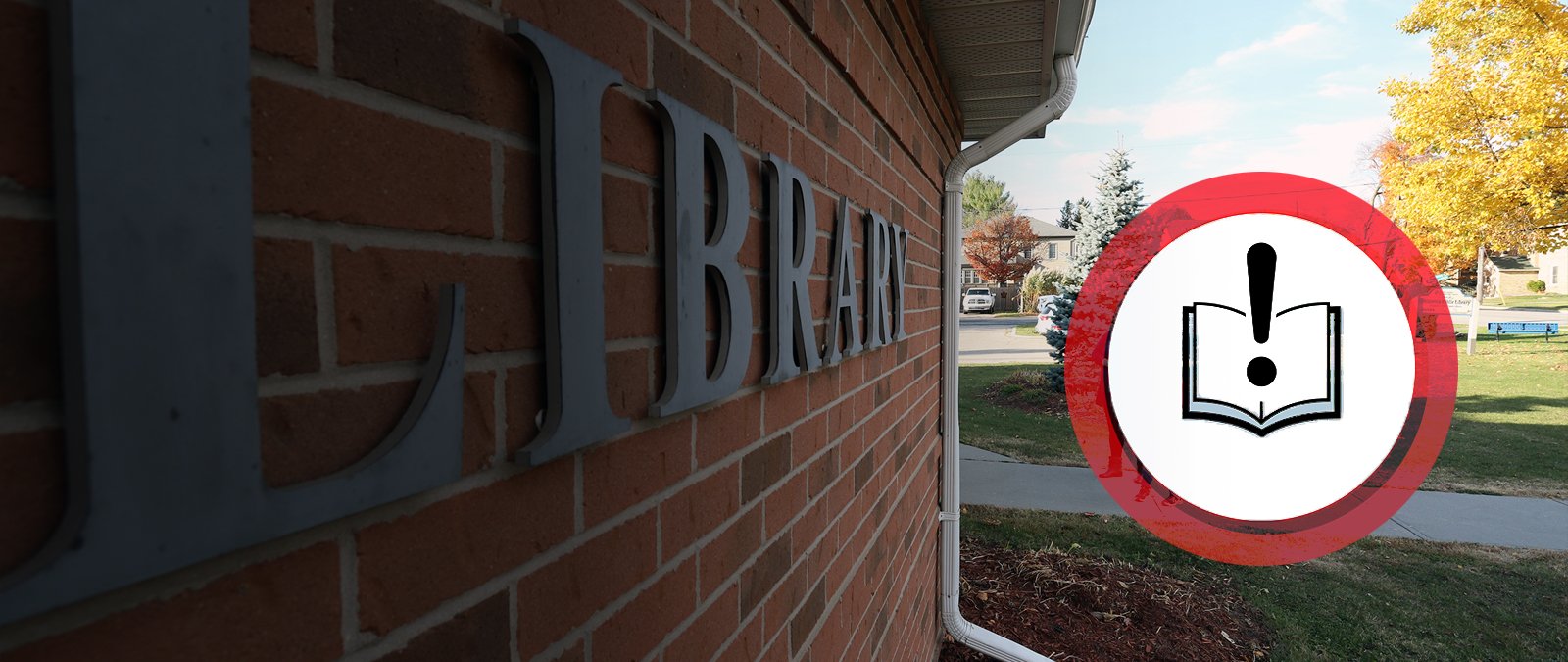 Oxford County Library news alert banner - picture of red brick exterior wall with a sign that reads library
