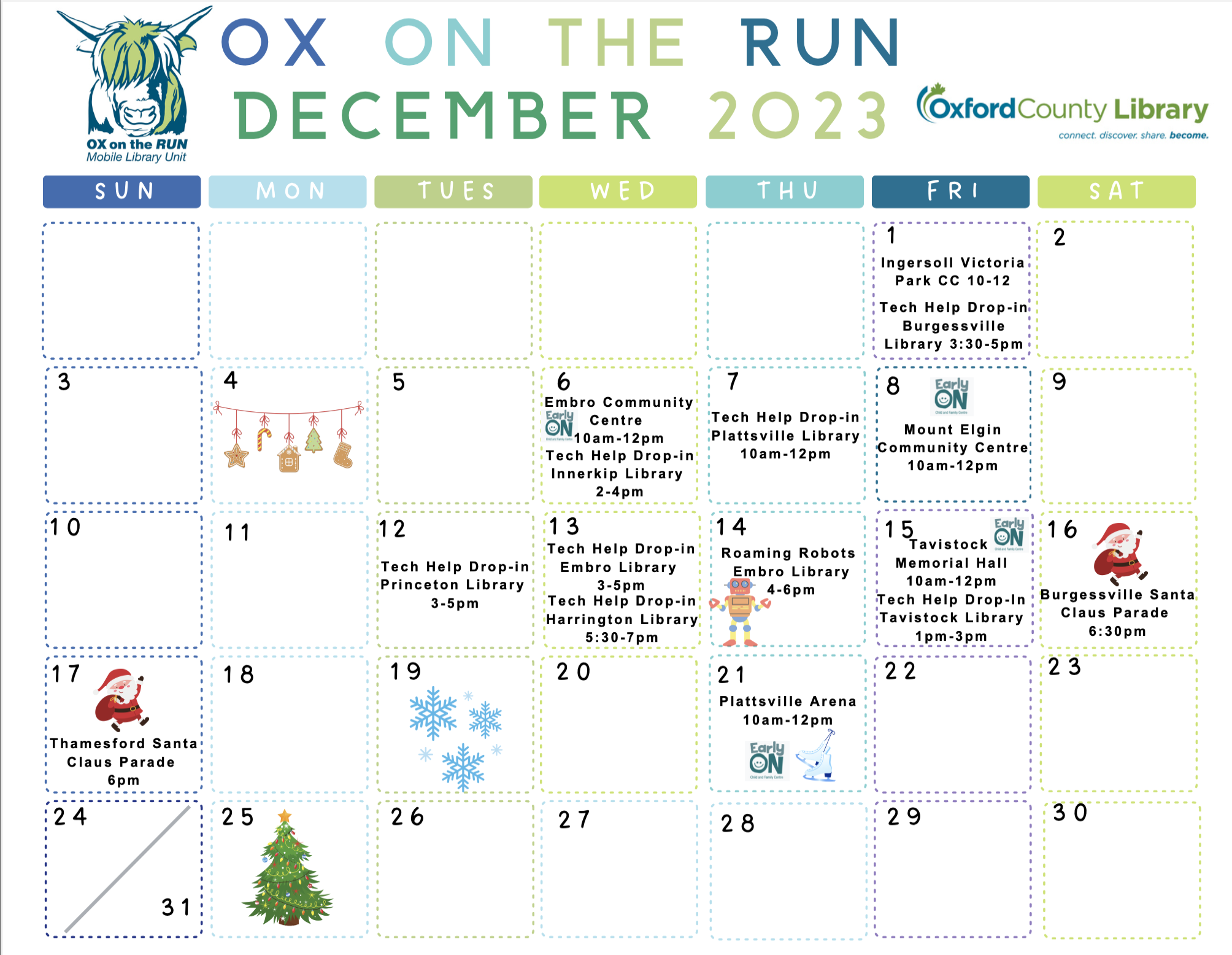 Ox on the Run December 2023 calendar of events