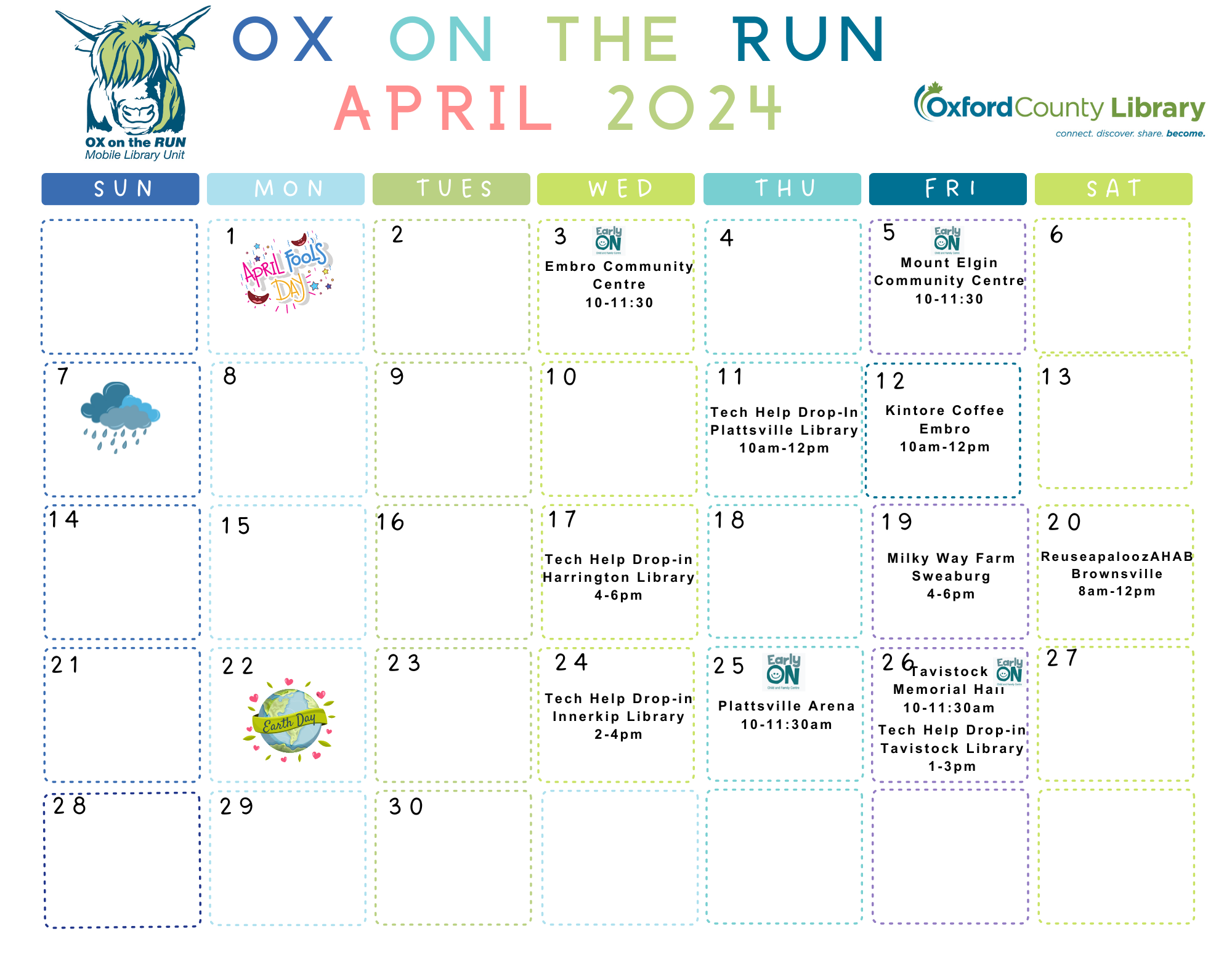 April 2024 Ox on the Run calendar