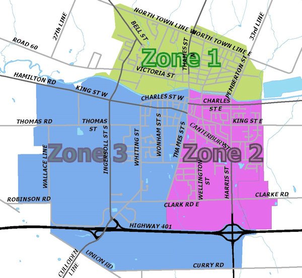 map of Ingersoll zones highlighted in different colours