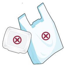 graphic image of plastic bag and plastic container with x on it